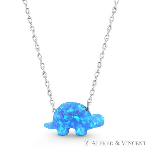 Lab-Created Opal Tortoise / Turtle Animal Charm Pendant in .925 Sterling Silver - Picture 1 of 2